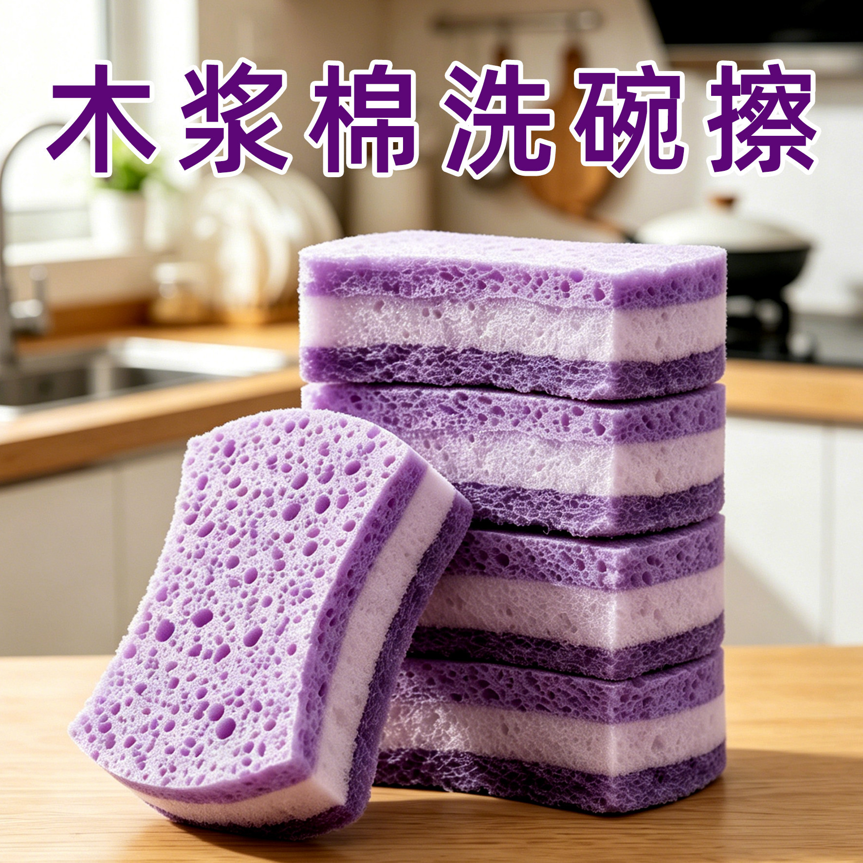 【升级款】洗碗海绵擦金刚砂百洁布厨房专用木浆棉块魔术擦刷锅刷