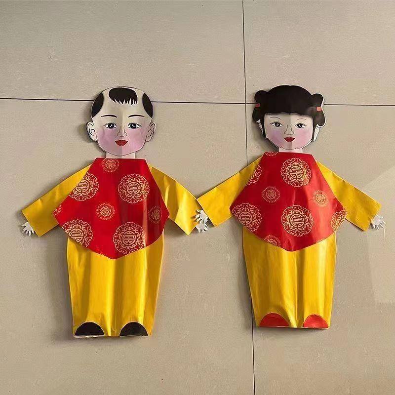 纸扎成品大小号童男童女加厚卡片纸人祭祀用品烧纸