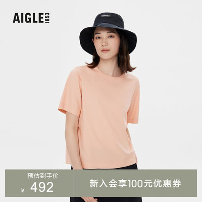 AIGLE艾高夏季WS22SH07女士户外轻薄环保面料经典圆领短袖衬衫