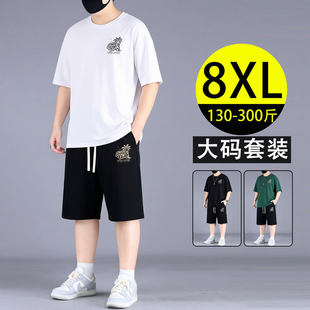男士 t恤五分裤 夏季 短袖 两件套宽松加肥加大胖子穿搭 运动套装 大码