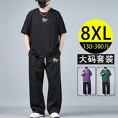 短袖 休闲套装 男春季 大码 胖子男生痞帅显瘦百搭圆领t恤长裤 两件套