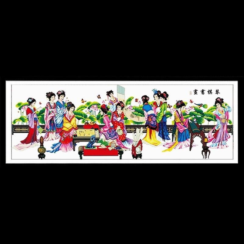 小件刺绣打发时间图案印花十字绣202F5新款琴棋书画客厅线绣十二