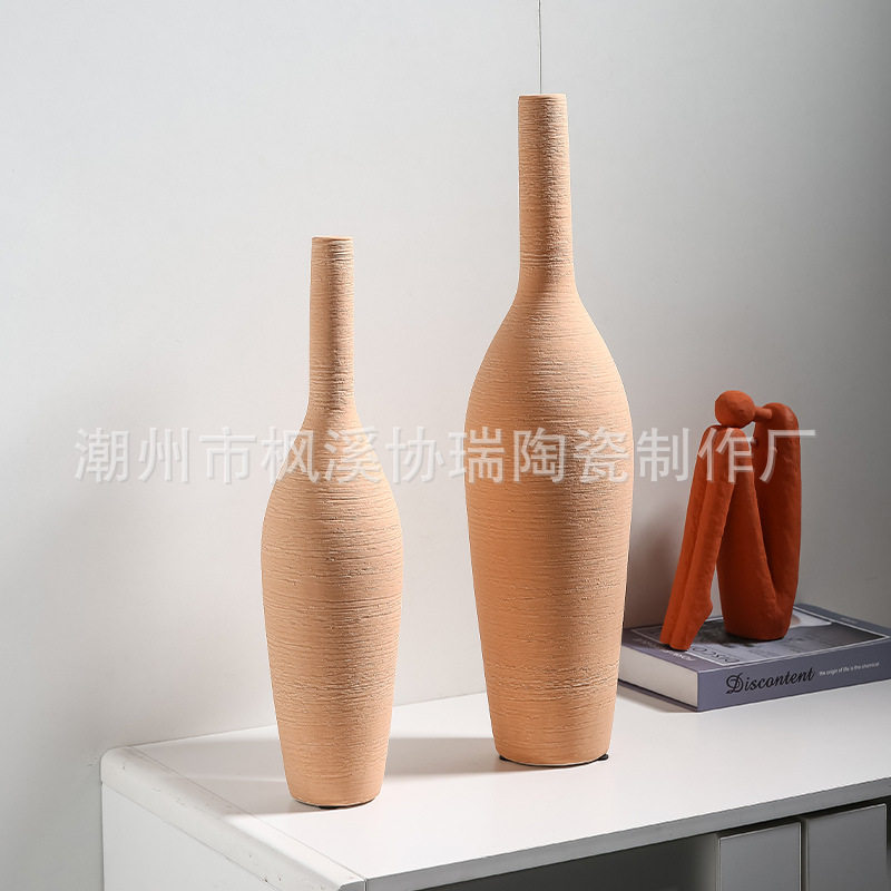 北欧风陶瓷花瓶摆件家居饰品艺术黑白拉丝简约客T厅电视柜干花装