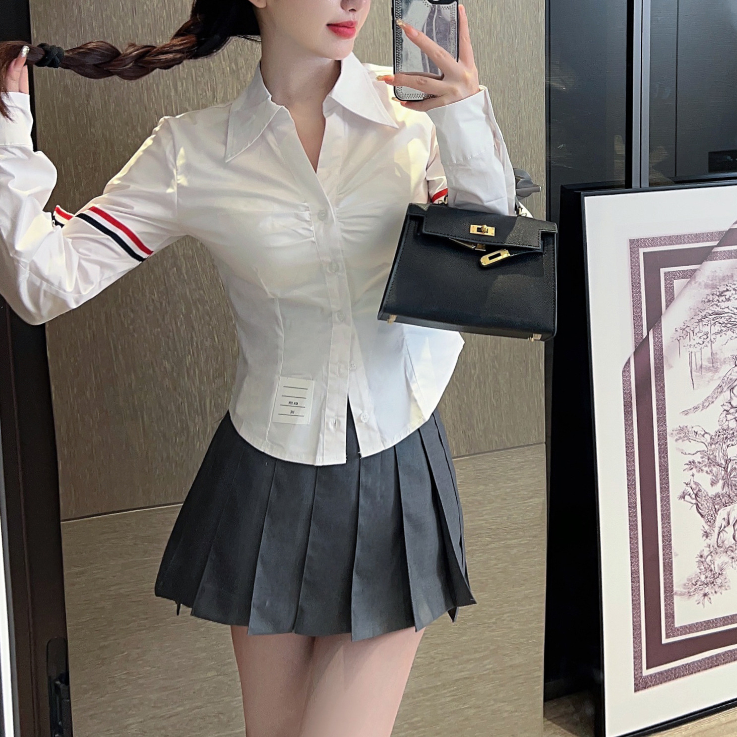 tb双杠织带彩条短款收腰