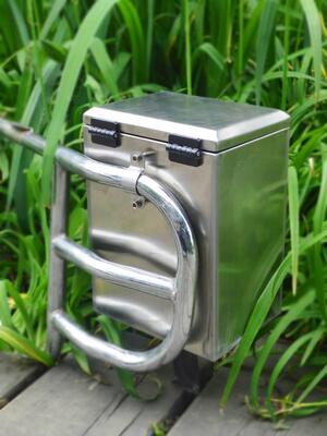 不锈钢摩托车保险杠前置物箱水杯架电动车工具箱储物箱后边箱尾