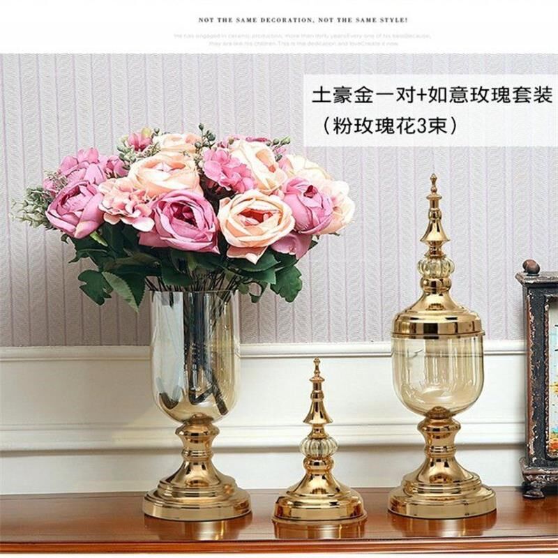 欧式轻奢花瓶摆件客厅玄关插花束餐桌美式电视柜干W花艺家居装饰