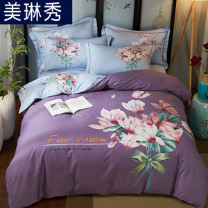 全棉四件套中式花卉床上用品被套床单40支纯棉大版花4件套双人