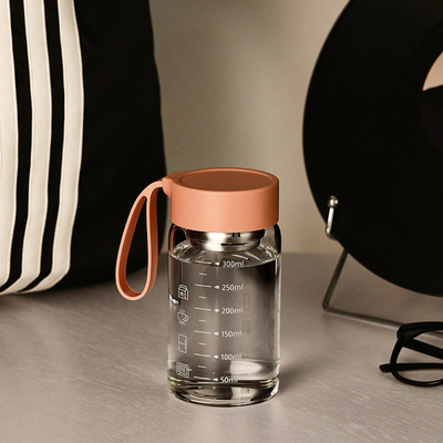 玻璃杯水杯女士高颜值牛奶豆浆杯带刻度家用便携外带上班咖啡杯子