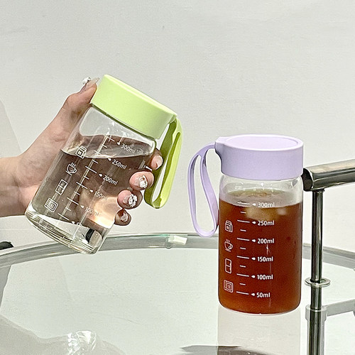 高硼硅玻璃杯水杯刻度杯牛奶杯咖啡杯便携早餐杯豆浆杯外带小杯子