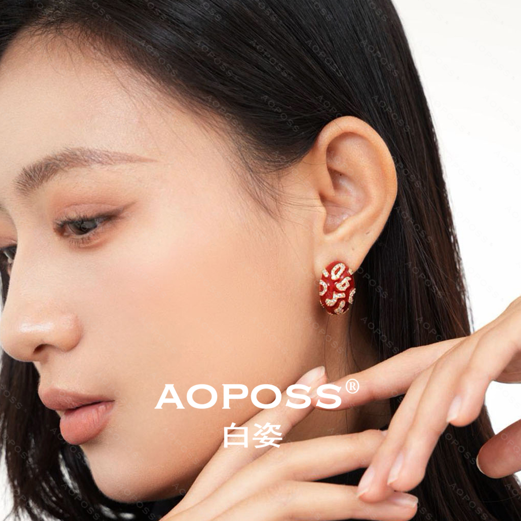 AOPOSS白姿 镀K金 [豹红]耳钉耳夹女原创设计红色新年款耳饰,饰品/流行首饰/时尚饰品新,耳钉,淘宝优惠券,粉丝福利购,淘宝优惠卷