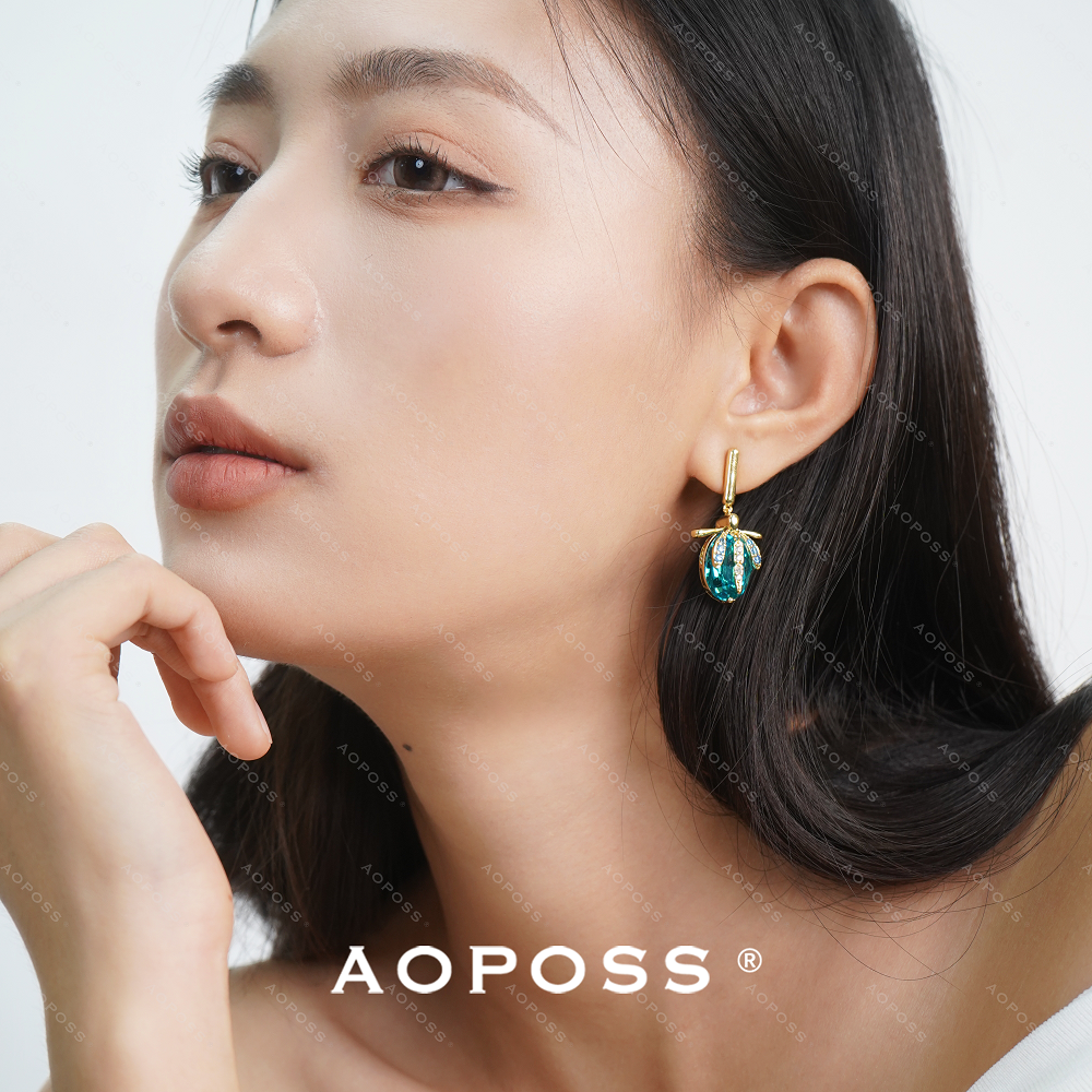 AOPOSS白姿[蜻蜓泉]耳针耳夹原创轻奢设计气质百搭时尚精致绿色