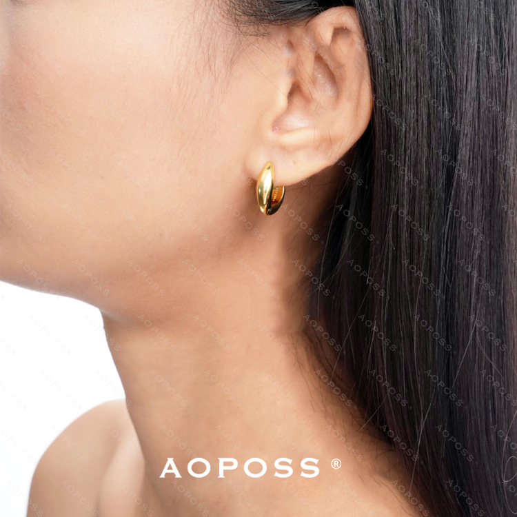 AOPOSS白姿经典U型水滴耳圈耳扣女款简约金银双色素圈百搭个性