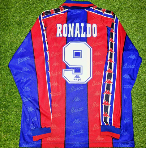 BARCELONA Home RETRO 1996/1997 LONG SLEEVE Soccer JERSEYS 运动/瑜伽/健身/球迷用品 足球服 原图主图