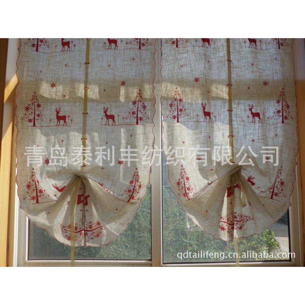 成品粗麻布儿童房红色小鹿提拉窗帘飘窗 气球帘 升降帘 窗纱
