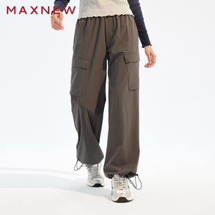 【门店同款】马恩MAXNEW女装新款工装裤美式宽松直筒显瘦运动裤阔