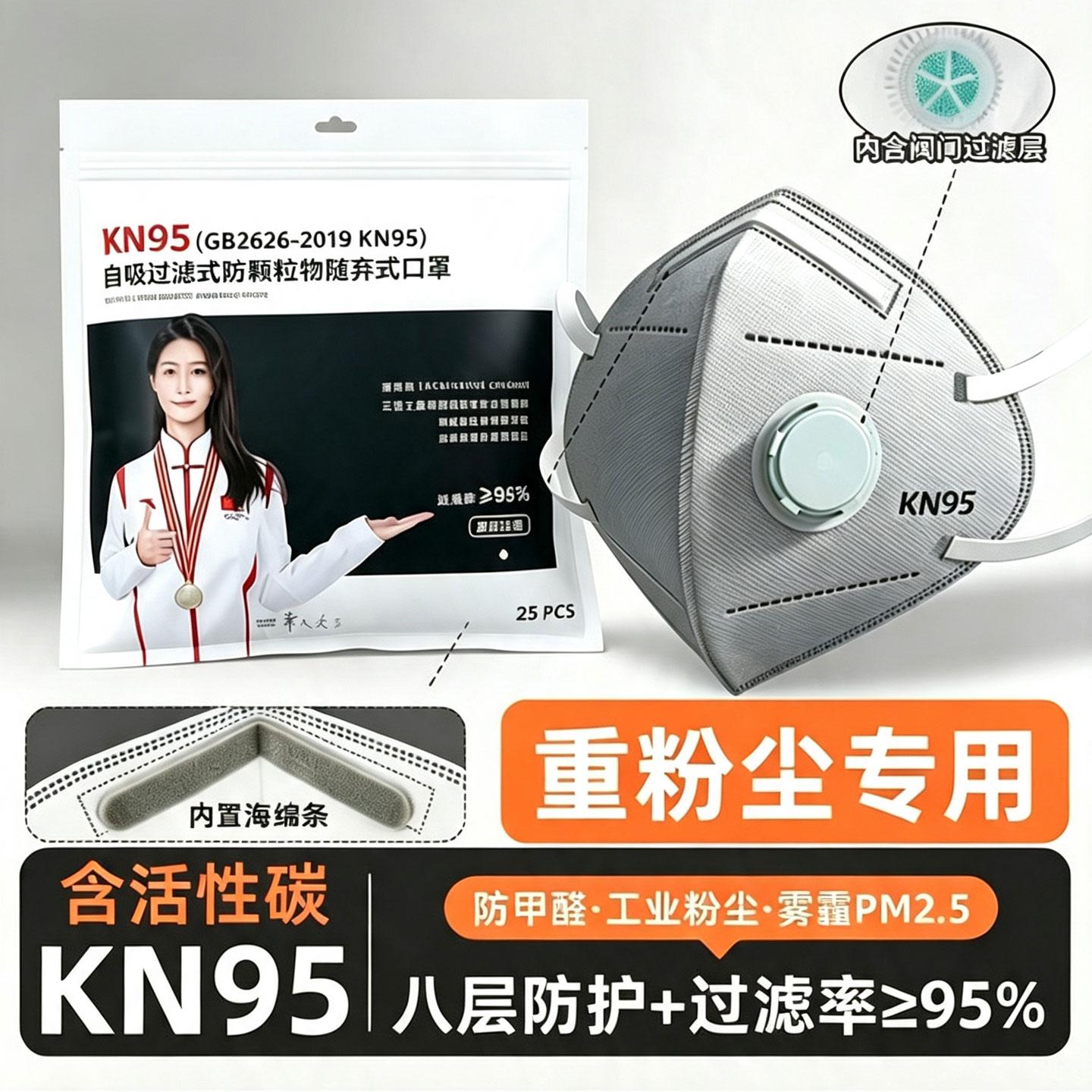 kn95防尘口罩活性炭防工业重尘