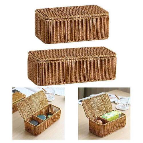 Woven Storage Basket with Lid Sundries Container
