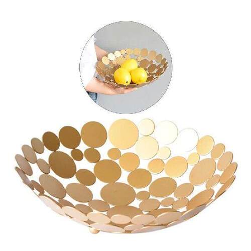 Metal Fruit Bowl Large Capacity Hollow Design Dining Table