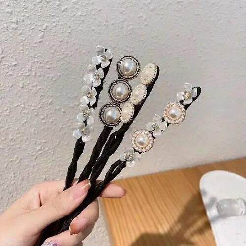Elegant Shell Pearl Lazy Hair Curler Bow Barrettes Braided