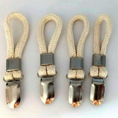 4PCS Towel Clips Braided Cotton Loop Towel With Metal Clamp