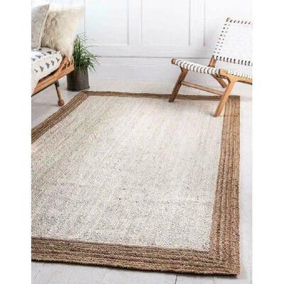 Rug White Jute 100% Handmade Rectangle Home Decor Living