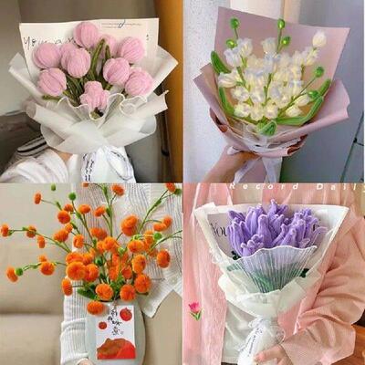 Tulip Rose Macaron Color Fuzzy Wire Material Package