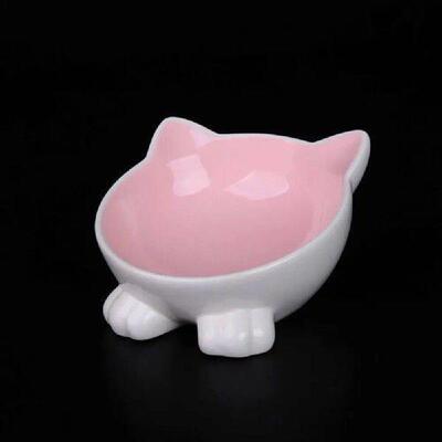 Cute Cat Ceramic Bowl Slanted Mouth Prevent Tipping Pet