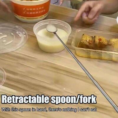 Silver Stainless Telescopic Extendable Spoon Fork Dinner