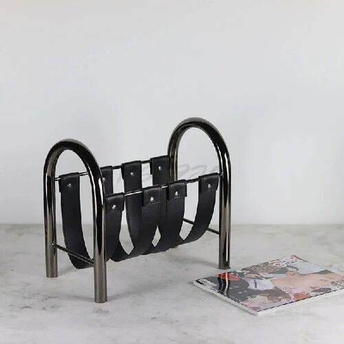 Modern Metal Black Leather Magazine Rack Study Storage