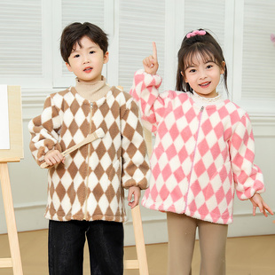 秋冬季儿童罩衣外穿羽绒服罩衫加绒泰迪绒防脏围裙男女童加厚外套