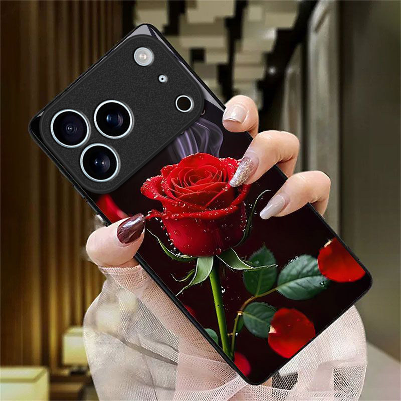 烟红玫瑰适用苹果17promax手机壳iPhone16/15pro新款14女13mini全包xsmax防摔xr12pro硬壳11玻璃ip6s/7/8plus