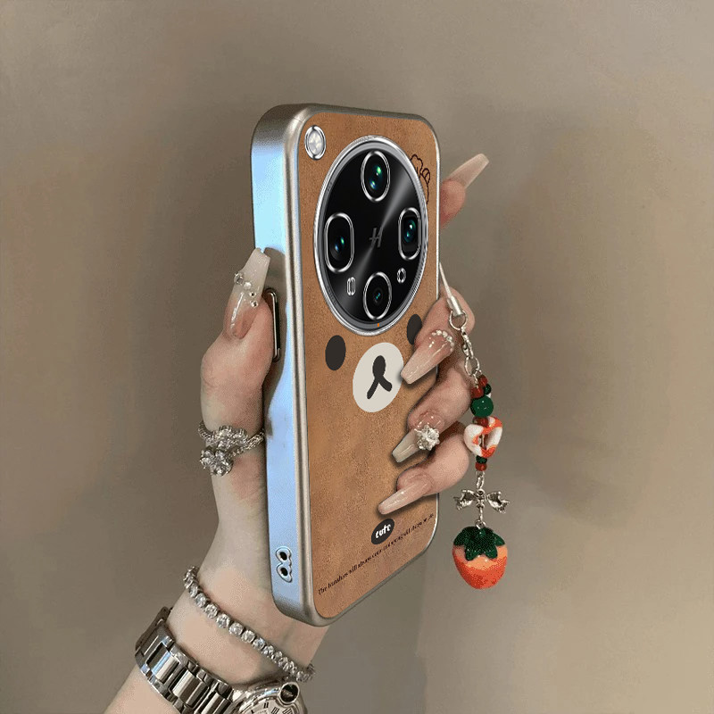 可爱棕熊适用OPPOFindX8Ultra手机壳新款PKJ110防摔镜头全包男女挂绳电镀外壳创意保护套高级感时尚小众情侣