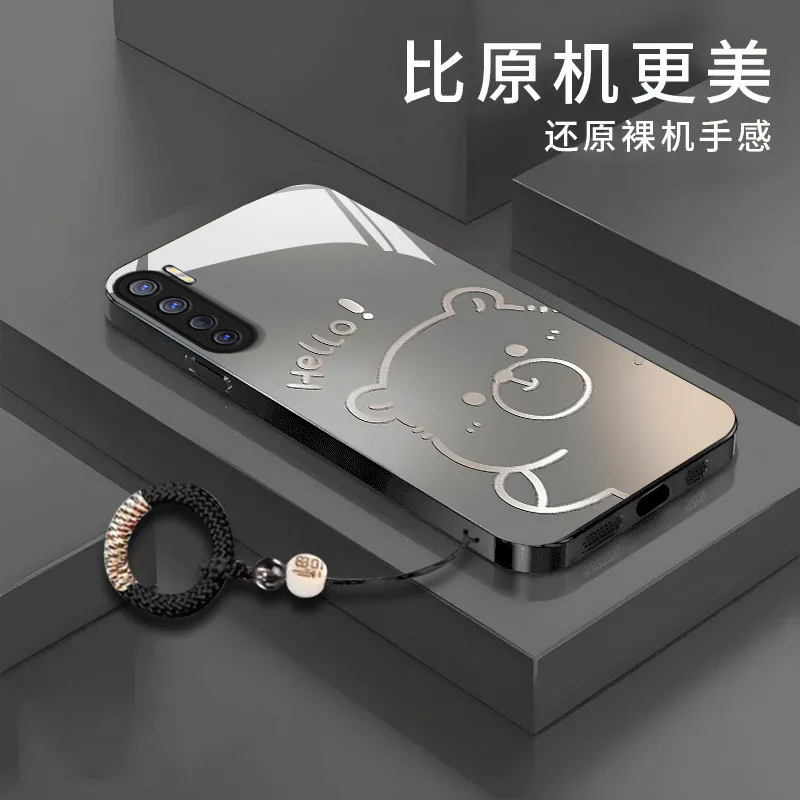 渐变水豚适用OPPOA91手机壳新款PCPM00防摔镜头全包男女挂绳液态玻璃硬壳保护套高级感时尚个性小众情侣网红