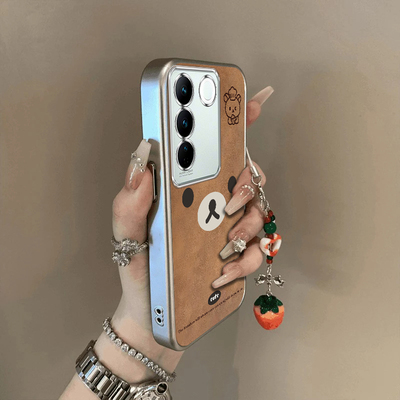 可爱棕熊适用vivoS16Pro手机壳新款V2245A防摔镜头全包男女挂绳电镀外壳保护套高级感时尚潮外壳个性网红情侣