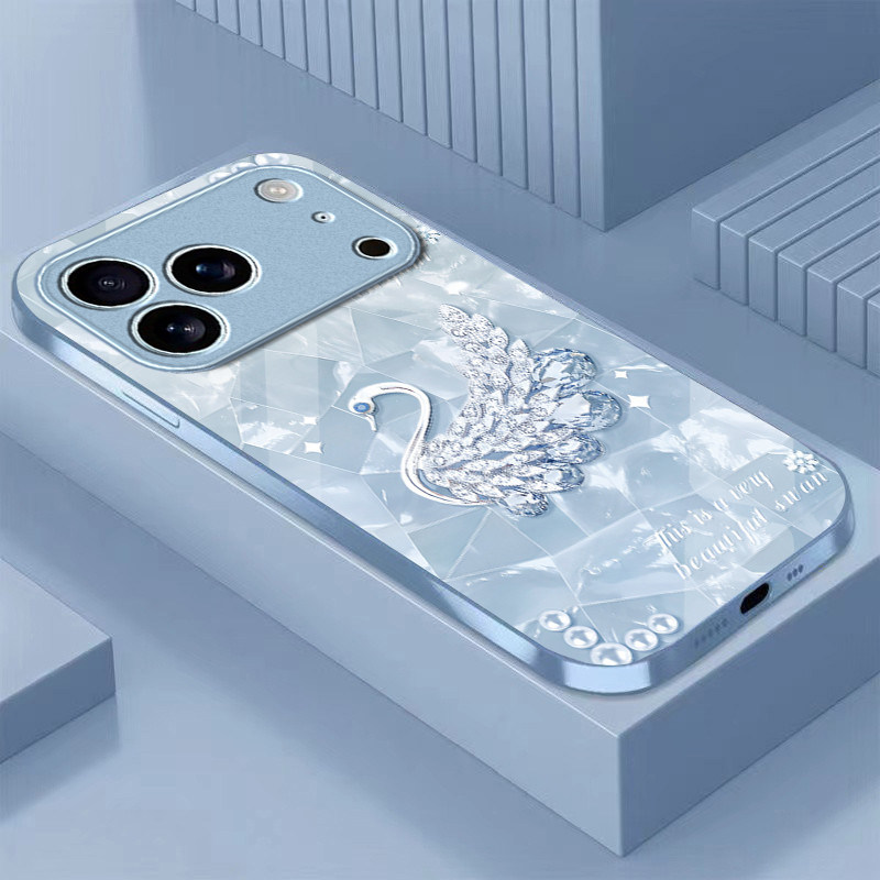 钻石天鹅适用苹果17promax手机壳iPhone16/15pro新款14女13mini全包xsmax防摔xr12pro硬壳11玻璃ip6s/7/8plus