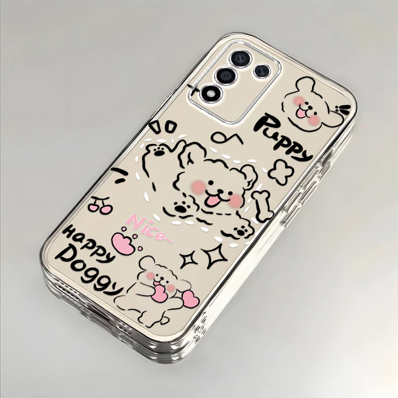 奔跑小狗适用realme真我Q3t手机壳新款防摔镜头全包男女挂绳创意透明软壳保护套高级感时尚个性小众情侣网红