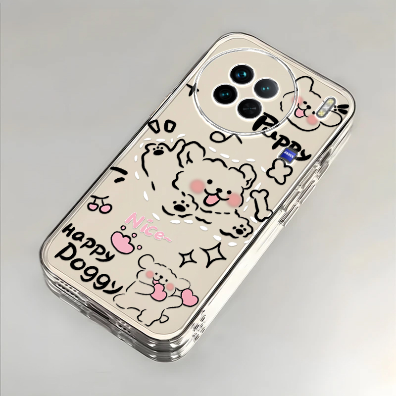 奔跑小狗适用vivoX90S手机壳新款V2241HA防摔镜头全包男女挂绳创意透明保护套高级感时尚潮外壳个性小众情侣