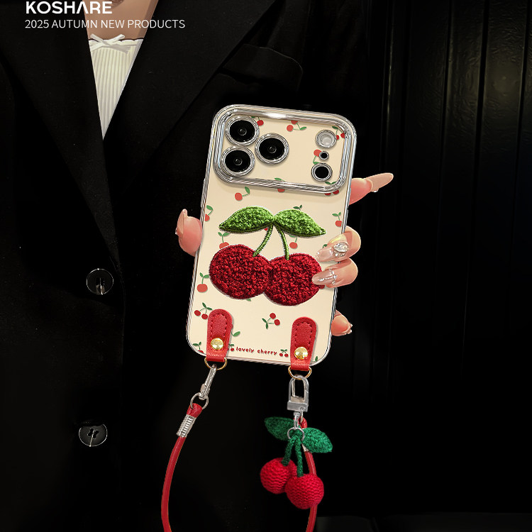 可爱樱桃大视窗适用苹果17手机壳iPhone16pro新款华为mate60创意pura70卡通Reno14高级vivos30软小米17防摔潮