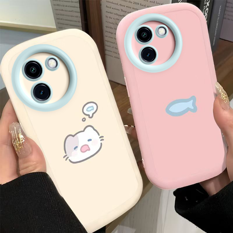 适用vivoy100y200i手机壳y78+新款y35硅胶y77t防摔y36全包y70s小猫小鱼可爱女y52s高级感y31s保护套y3y5sy7s