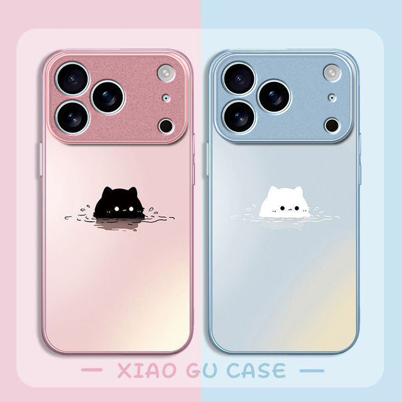 潜水猫咪适用苹果17promax手机壳iPhone16/15pro新款14女13mini全包xsmax防摔xr12pro硬壳11玻璃ip6s/7/8plus