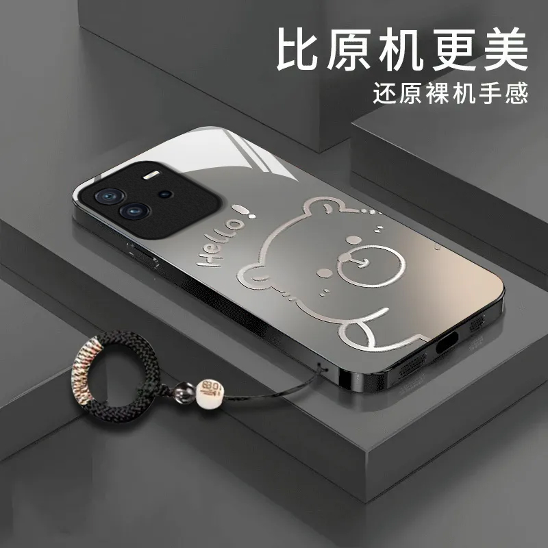 渐变水豚适用vivoT2手机壳新款v2199ga防摔镜头全包男女挂绳液态玻璃保护套高级感时尚硬壳个性网红同款情侣