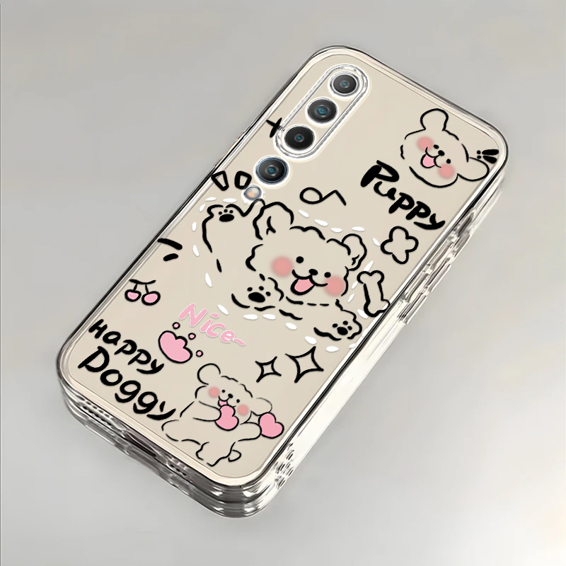 奔跑小狗适用小米10手机壳新款MM2001J2E防摔镜头全包男女挂绳创意透明软壳保护套高级感时尚个性小众情侣潮