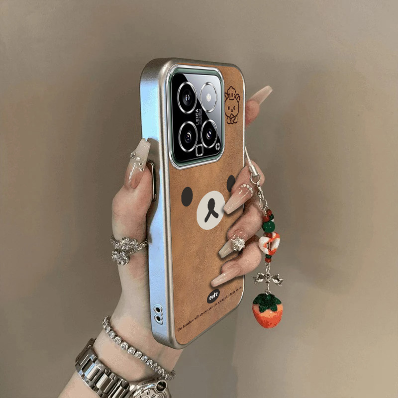 可爱棕熊适用小米15手机壳新款24129PN74C防摔镜头全包男女挂绳电镀外壳创意保护套高级感时尚个性小众情侣潮