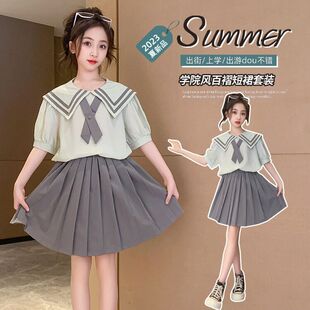 女童jk裙套装夏季2025新款网红女大童夏装连衣裙学院风女孩百褶裙