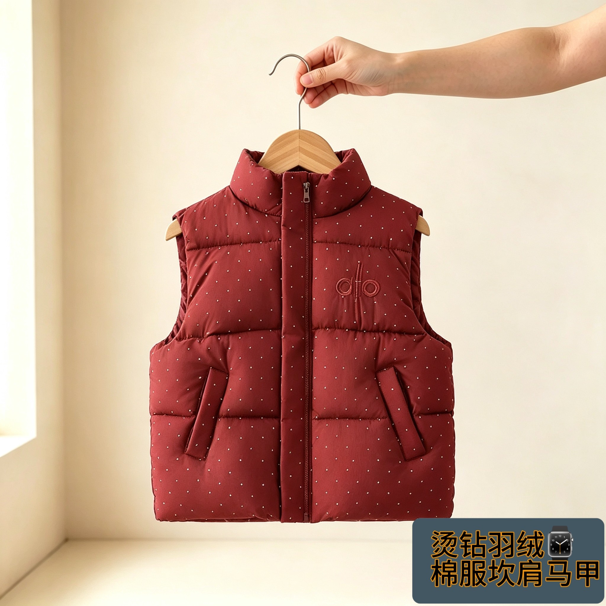 烫钻羽绒棉服马甲女童秋冬新款韩版宽松坎肩棉服马夹背心外套立领