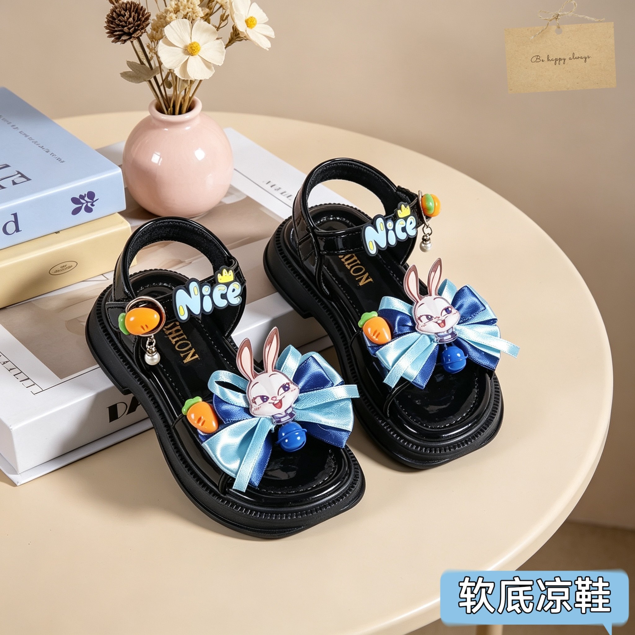 疯狂动物城朱迪兔图案2026春夏新款儿童黑色凉鞋中大童女童鞋子潮