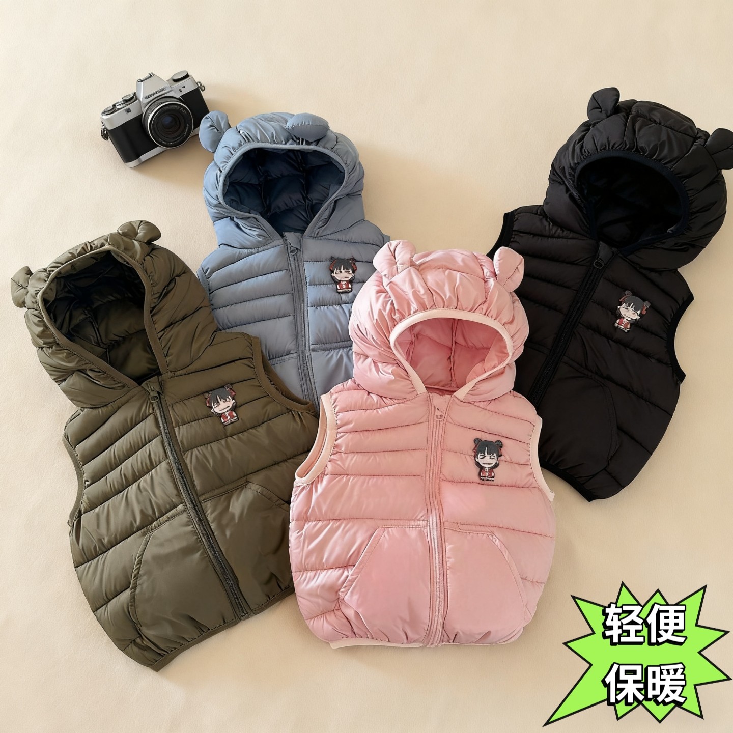 儿童马甲羽绒棉连帽2026秋冬款男女童哪吒轻薄中小童宝宝坎肩外套