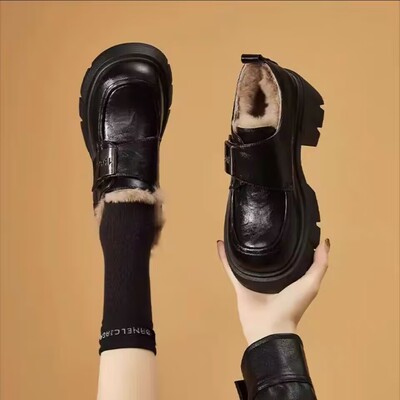 加绒乐福鞋冬季真皮棉鞋