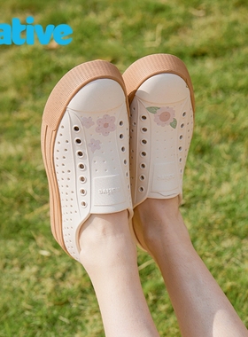 native春夏新款仲夏花园厚底松糕新中式洞洞鞋女款凉鞋雨鞋沙滩鞋