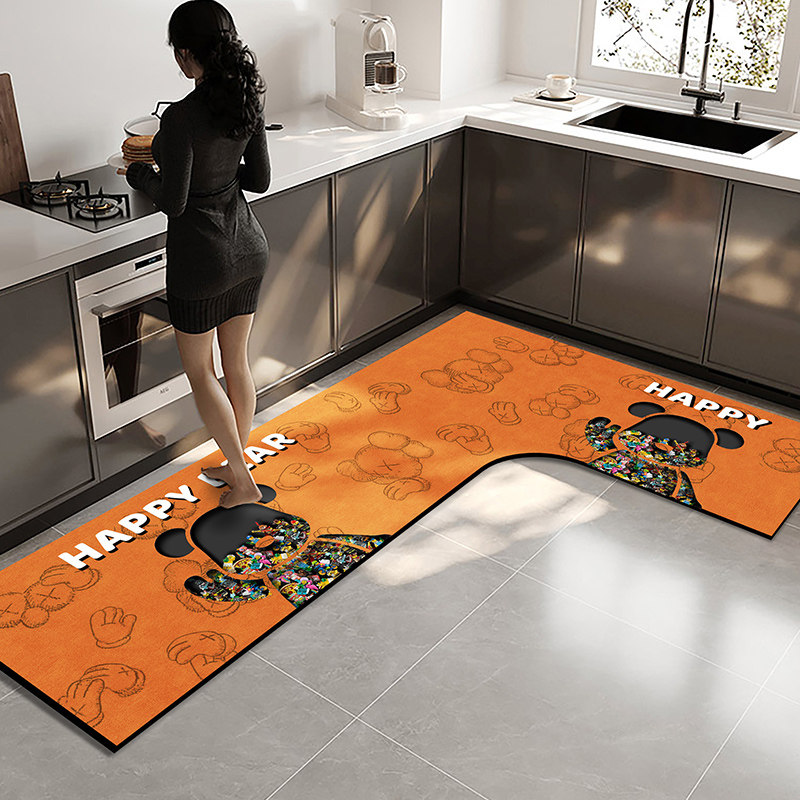 L形高级感厨房地垫硅藻泥吸水吸油防滑可擦免洗防油耐脏好打理